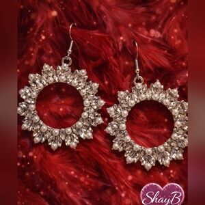 Silver Crystal Pearl Hoop Earrings